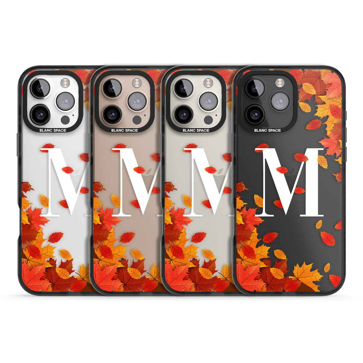 iPhone 16 Pro Max Personalised Monogram Autumn Leaves Black Impact Phone Case