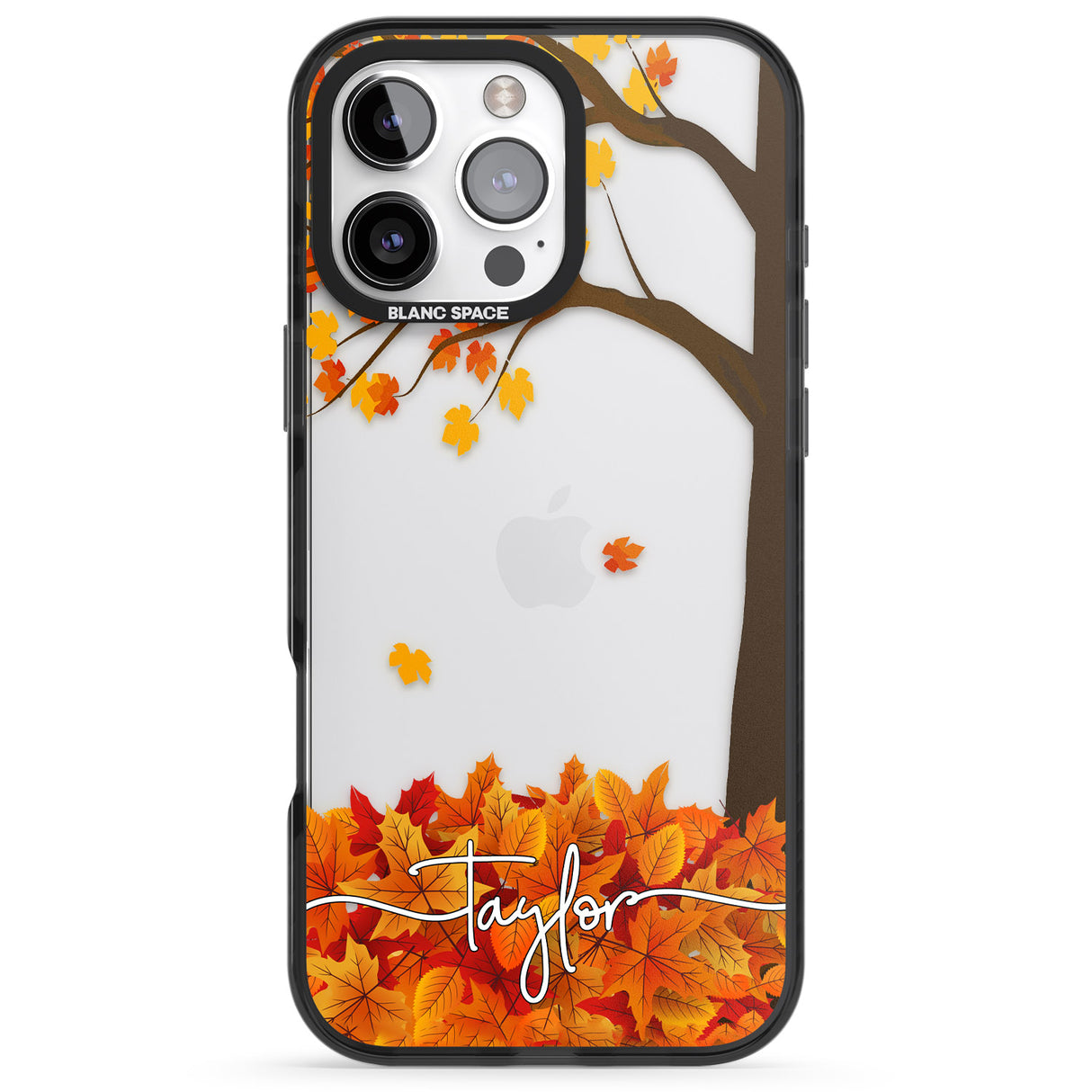 iPhone 16 Pro Max Personalised Autumn Leaves Black Impact Phone Case