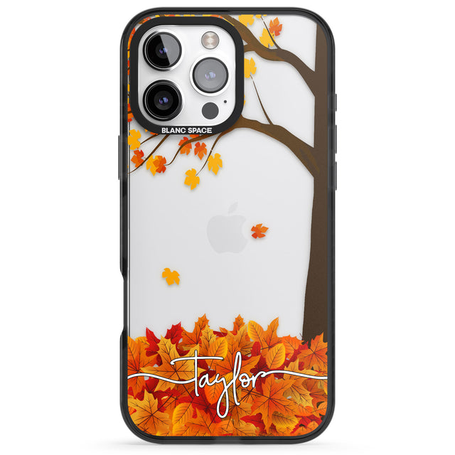 iPhone 16 Pro Max Personalised Autumn Leaves Black Impact Phone Case