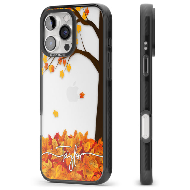 iPhone 16 Pro Max Personalised Autumn Leaves Black Impact Phone Case