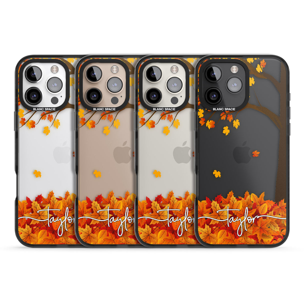 iPhone 16 Pro Max Personalised Autumn Leaves Black Impact Phone Case