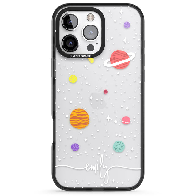 iPhone 16 Pro Max Personalised Cute Cartoon Planets (Clear) Black Impact Phone Case