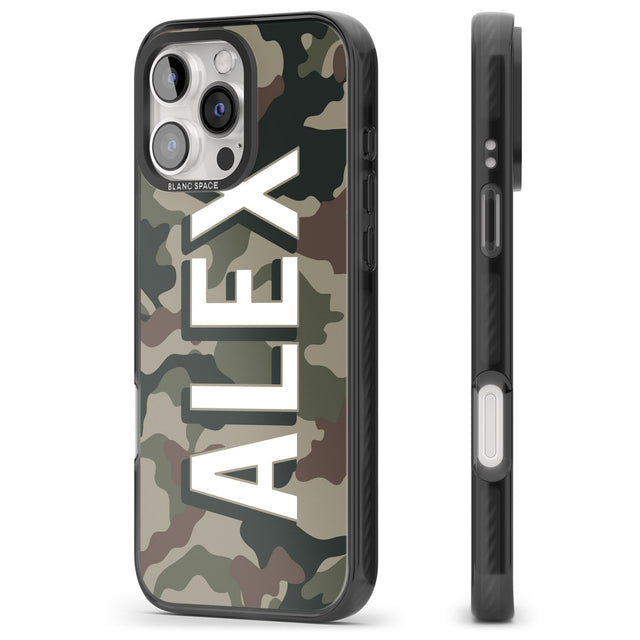 iPhone 16 Pro Max Personalised Classic Green Camo Black Impact Phone Case