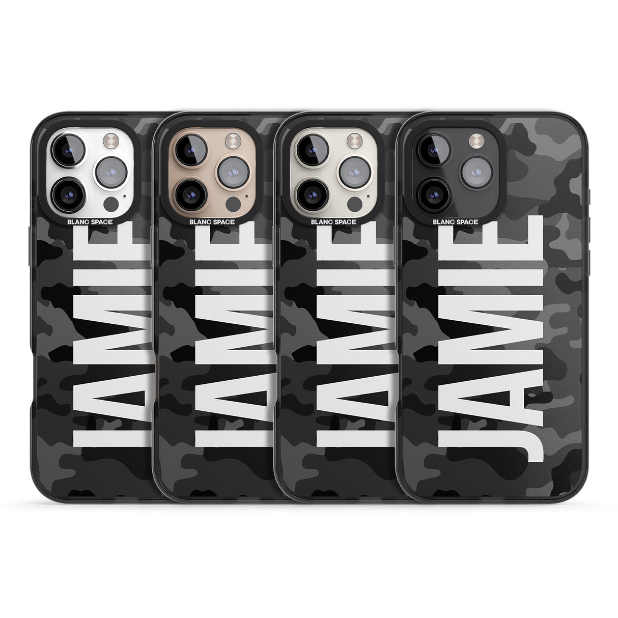 iPhone 16 Pro Max Personalised Vertical Name Black Camouflage Black Impact Phone Case