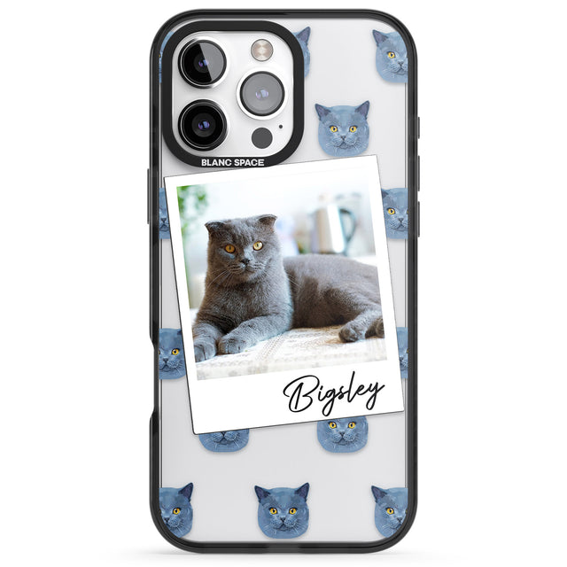 iPhone 16 Pro Max Personalised English Blue Cat Photo Black Impact Phone Case