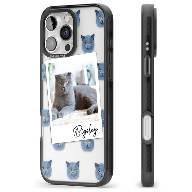 iPhone 16 Pro Max Personalised English Blue Cat Photo Black Impact Phone Case