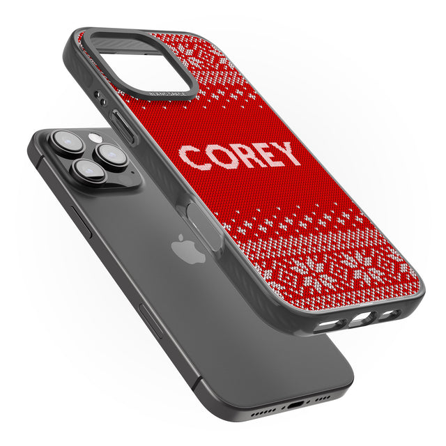 iPhone 16 Pro Max Personalised Red Christmas Knitted Jumper Black Impact Phone Case