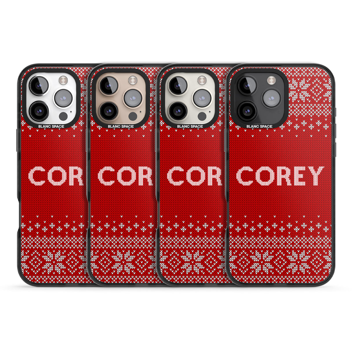 iPhone 16 Pro Max Personalised Red Christmas Knitted Jumper Black Impact Phone Case