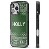 iPhone 16 Pro Max Personalised Green Christmas Knitted Jumper Black Impact Phone Case