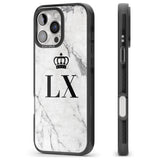 iPhone 16 Pro Max Personalised Initials with Crown on White Marble Black Impact Phone Case