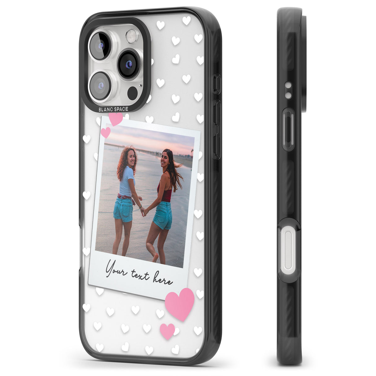 iPhone 16 Pro Max Personalised Instant Film & Hearts Photo Black Impact Phone Case