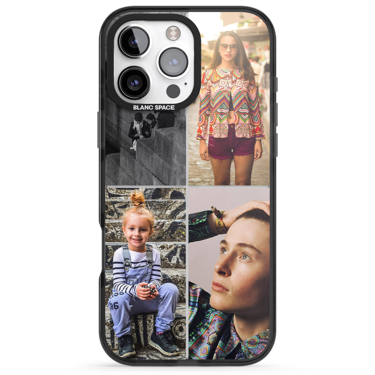 iPhone 16 Pro Max Personalised 4 Photo Grid Black Impact Phone Case