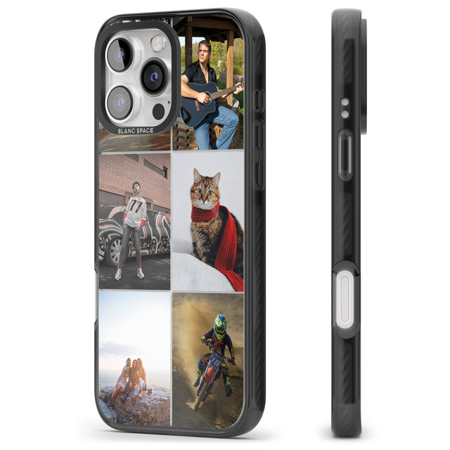 iPhone 16 Pro Max Personalised 6 Photo Grid Black Impact Phone Case