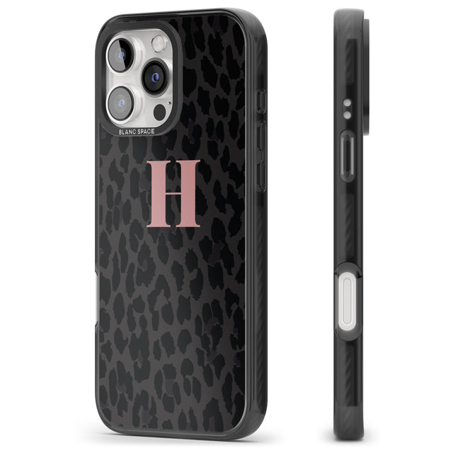 iPhone 16 Pro Max Personalised Small Pink Leopard Monogram Black Impact Phone Case