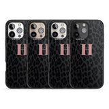 iPhone 16 Pro Max Personalised Small Pink Leopard Monogram Black Impact Phone Case