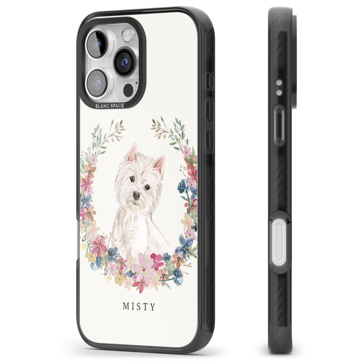 iPhone 16 Pro Max Personalised Westie Watercolour Dog Portrait Black Impact Phone Case