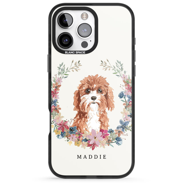 iPhone 16 Pro Max Personalised Cavapoo - Watercolour Dog Portrait Black Impact Phone Case