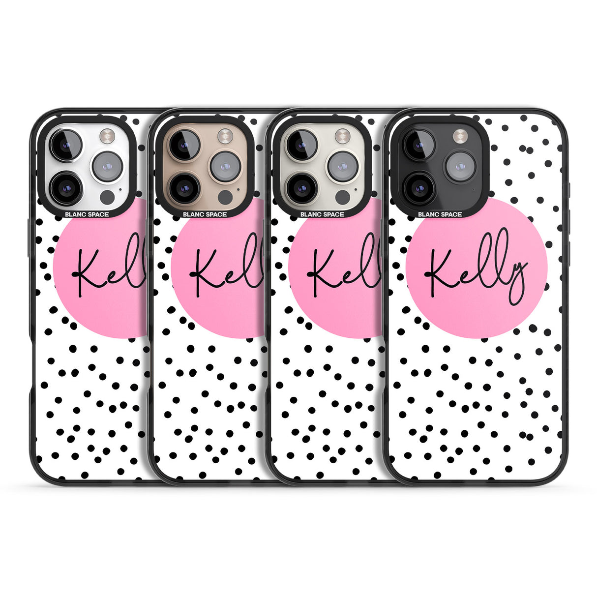 iPhone 16 Pro Max Personalised Pink Circle & Dots Black Impact Phone Case