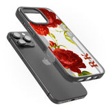 iPhone 16 Pro Max Personalised Clear Vintage Floral Red Roses Black Impact Phone Case