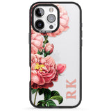 iPhone 16 Pro Max Personalised Clear Vintage Floral Pink Peonies Black Impact Phone Case