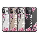 iPhone 16 Pro Max Personalised Cherry Blossoms with Text Black Impact Phone Case