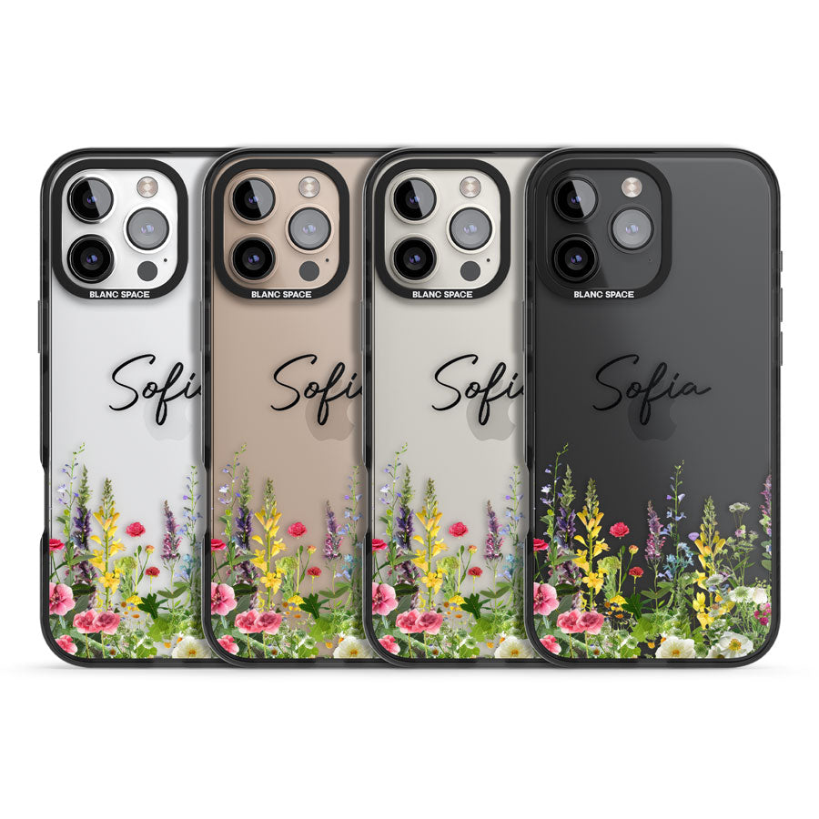 Personalised Garden Wildfowers Black Impact Phone Case for iPhone 16 Pro, iPhone 16 Pro Max