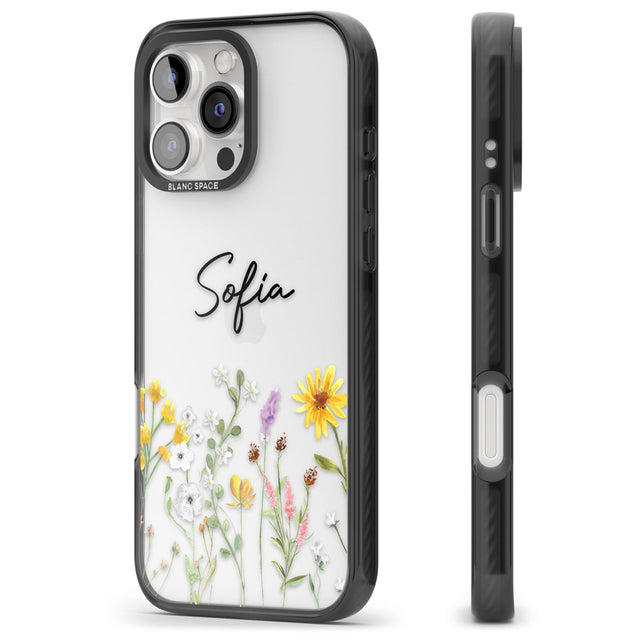 Personalised April Wildfowers Black Impact Phone Case for iPhone 16 Pro, iPhone 16 Pro Max