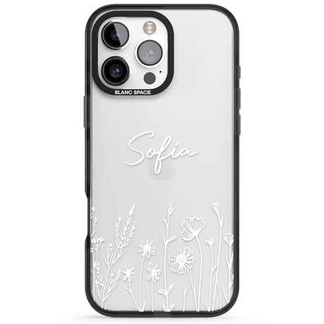 Personalised White Wildflowers Black Impact Phone Case for iPhone 16 Pro, iPhone 16 Pro Max