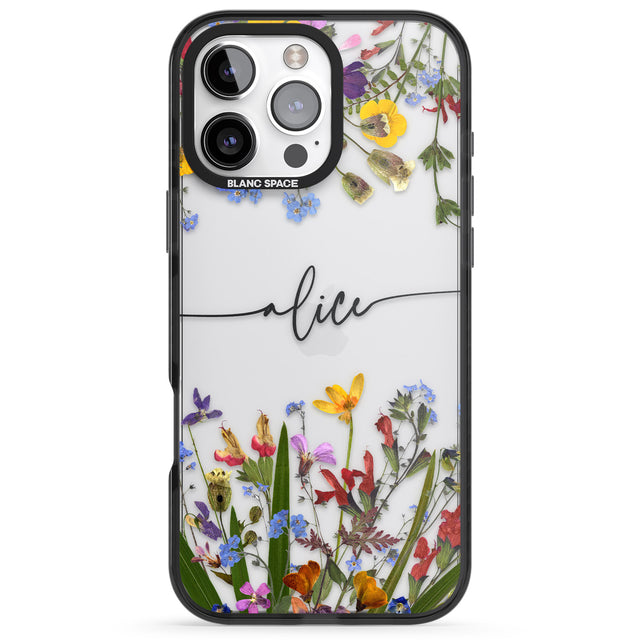 iPhone 16 Pro Max Personalised Wildflower Floral Black Impact Phone Case