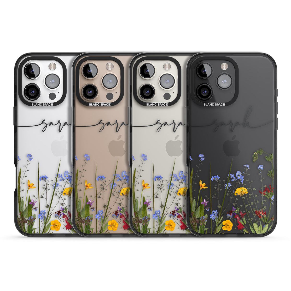 iPhone 16 Pro Max Personalised Wildflower Floral Black Impact Phone Case