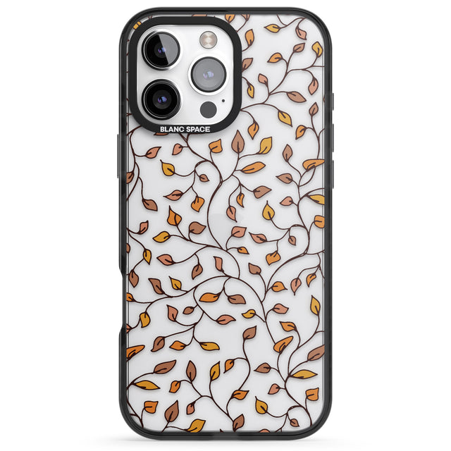 iPhone 16 Pro Max Personalised Autumn Leaves Pattern Black Impact Phone Case