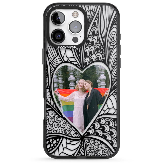 iPhone 16 Pro Max Personalised Henna Heart Photo Case Black Impact Phone Case