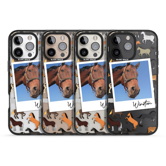 iPhone 16 Pro Max Personalised Horse Polaroid Black Impact Phone Case