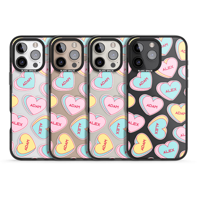 iPhone 16 Pro Max Personalised Text Love Hearts Black Impact Phone Case