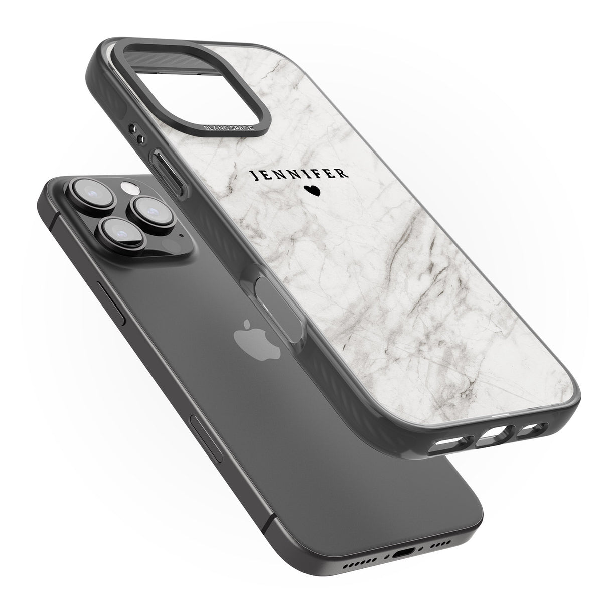 iPhone 16 Pro Max Personalised Light Grey & White Marble Texture Black Impact Phone Case