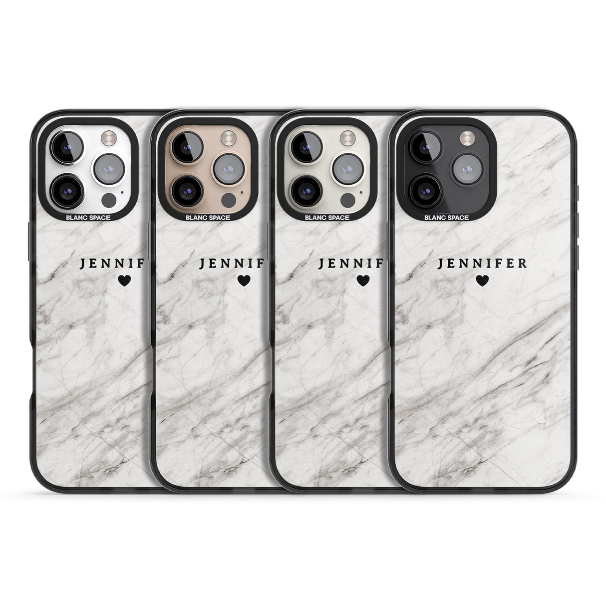 iPhone 16 Pro Max Personalised Light Grey & White Marble Texture Black Impact Phone Case