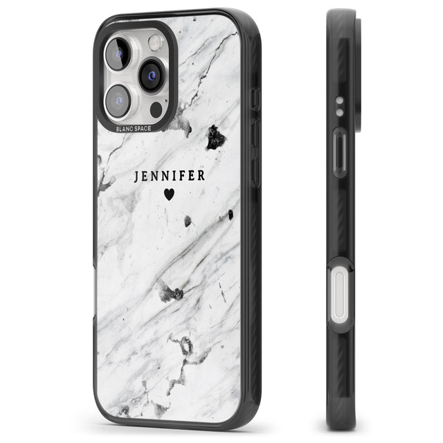 iPhone 16 Pro Max Personalised Black & White Marble Texture Black Impact Phone Case