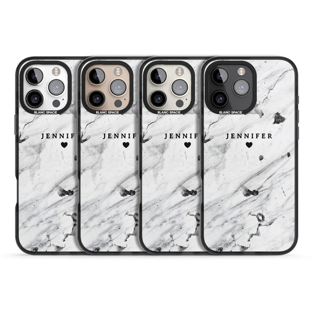 iPhone 16 Pro Max Personalised Black & White Marble Texture Black Impact Phone Case