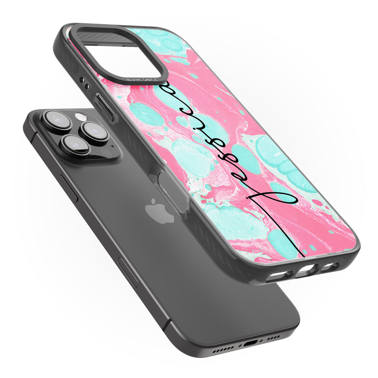 iPhone 16 Pro Max Personalised Turquoise & Pink - Marbled Black Impact Phone Case