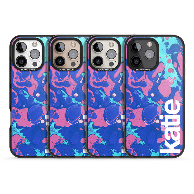 iPhone 16 Pro Max Personalised Navy, Turquoise + Purple - Marbled Black Impact Phone Case