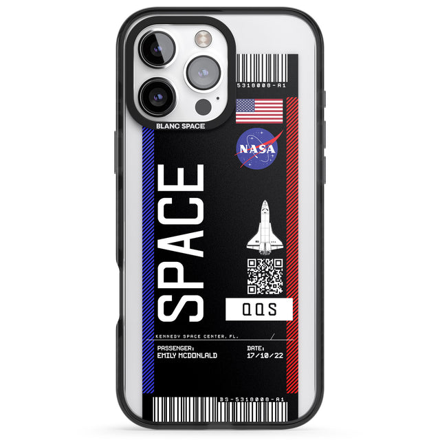 iPhone 16 Pro Max Personalised NASA Boarding Pass (Dark) Black Impact Phone Case