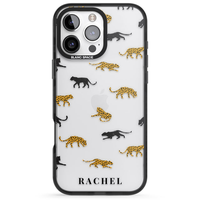 iPhone 16 Pro Max Personalised Jaguar Pattern on Transparent Black Impact Phone Case