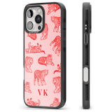 iPhone 16 Pro Max Personalised Red Tiger Outlines on Pink Black Impact Phone Case