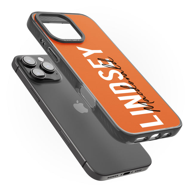 iPhone 16 Pro Max Personalised Bold Name: Orange Black Impact Phone Case