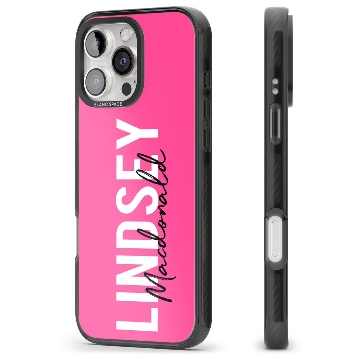 iPhone 16 Pro Max Personalised Bold Name: Pink Black Impact Phone Case