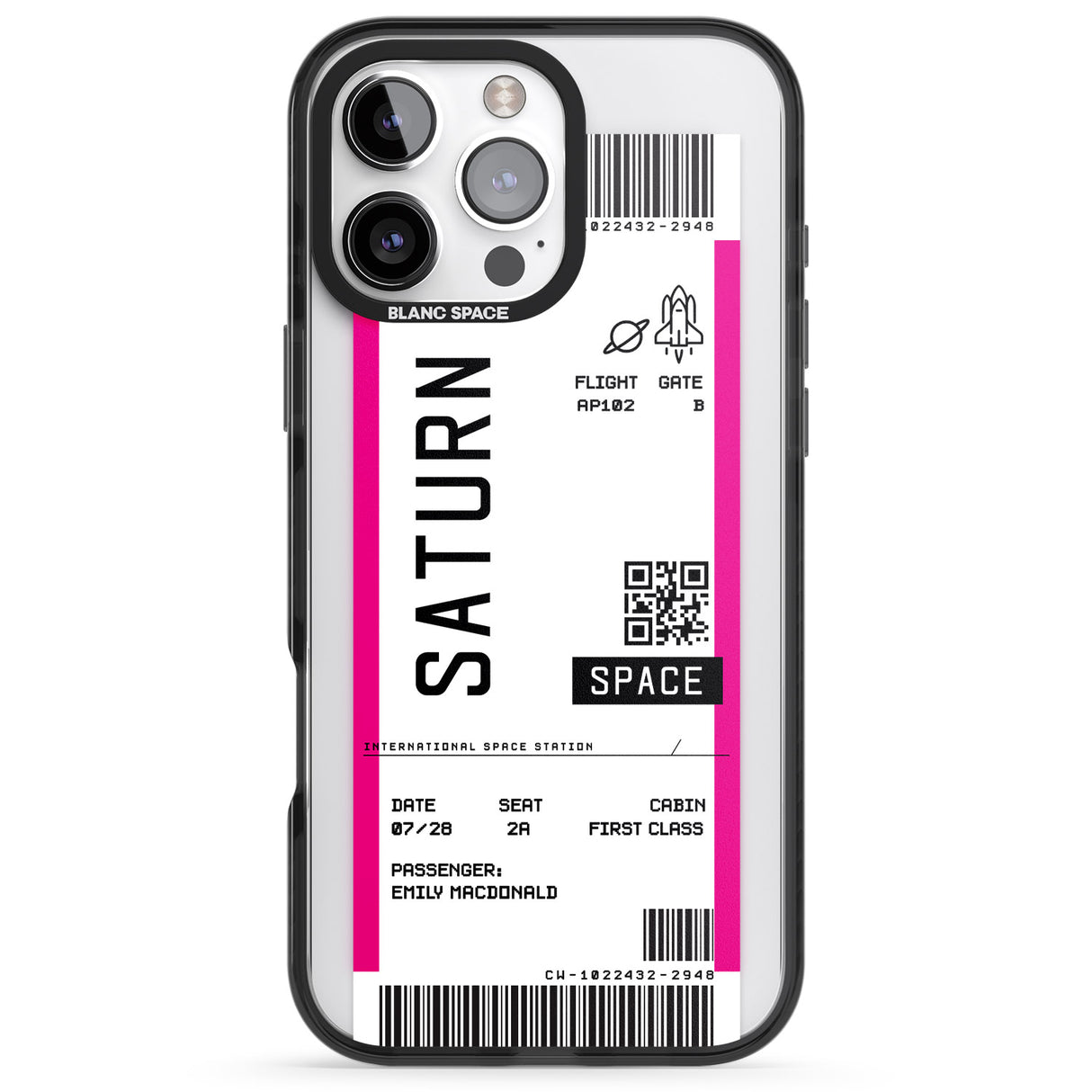 iPhone 16 Pro Max Personalised Saturn Space Travel Ticket Black Impact Phone Case