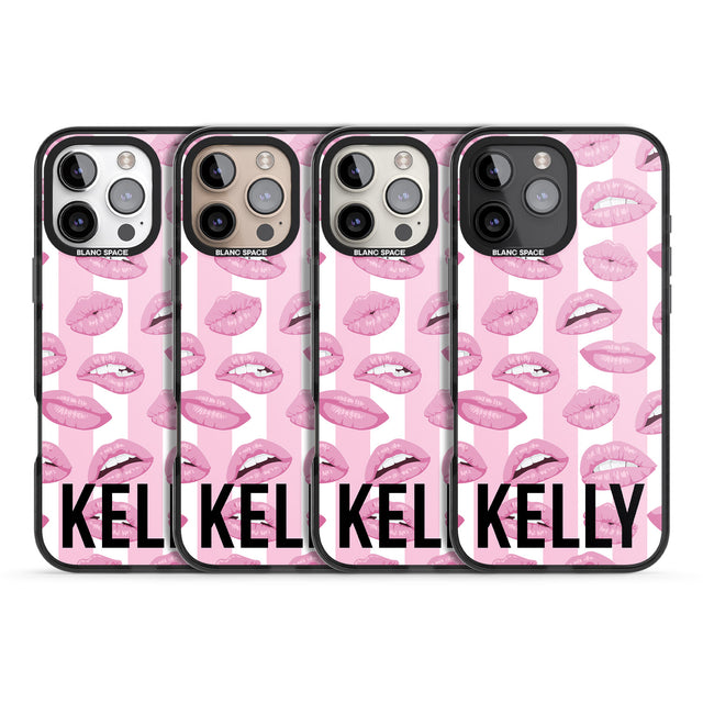 iPhone 16 Pro Max Personalised Pink Stripes & Lips Black Impact Phone Case