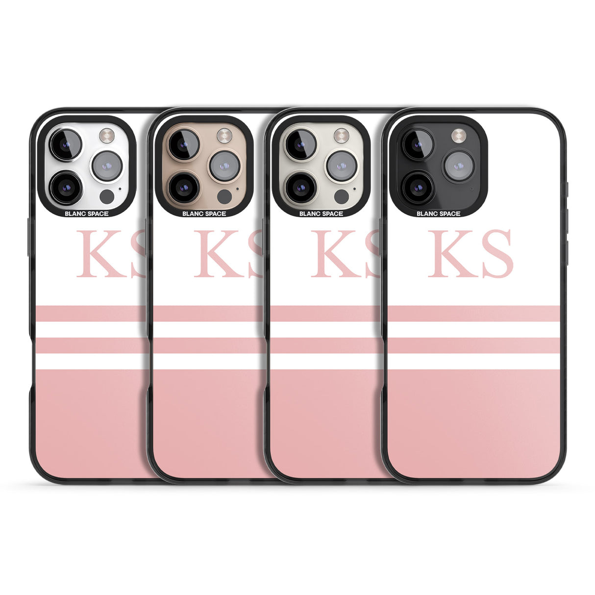 iPhone 16 Pro Max Personalised Minimal Pink Stripes & Initials Black Impact Phone Case