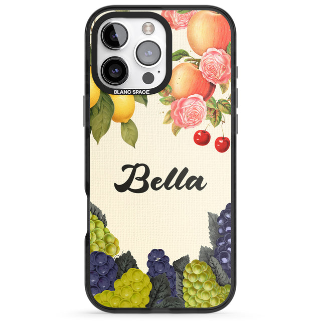 iPhone 16 Pro Max Personalised Vintage Fruits Black Impact Phone Case + Magsafe