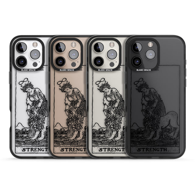 iPhone 16 Pro Max Personalised Strength Tarot Card - Transparent Black Impact Phone Case